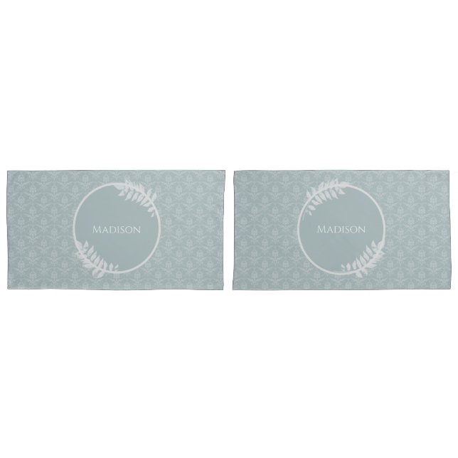 Dusty Blue Elegant Damask Personalizado (Frente - conjunto)
