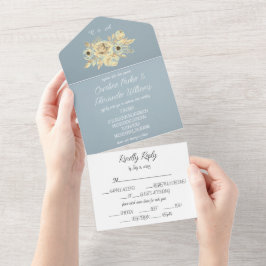 Dusty Blue Elegante Rustic Floral Único Tudo Em Um