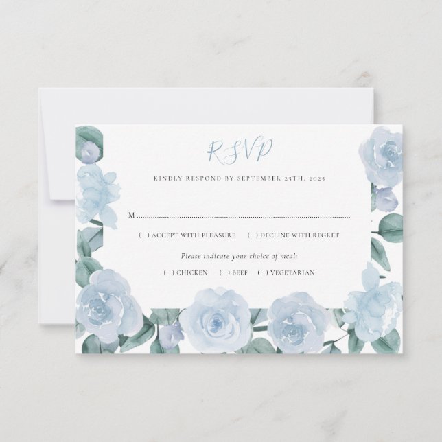 Dusty Blue Eucalyptus Elegant Floral Wedding RSVP (Frente)