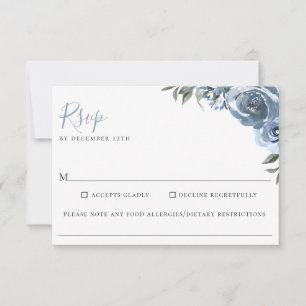 Dusty Blue Floral Comida Alergia RSVP