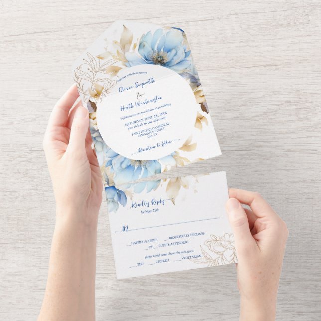 Dusty Blue Floral Dourado Casamento (Tearaway)