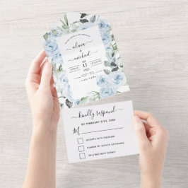 Dusty Blue Floral Greenery Casamento RSVP