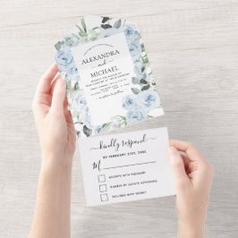 Dusty Blue Floral Greenery Casamento RSVP