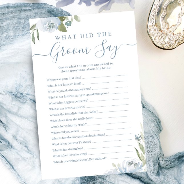 Dusty blue floral o que o noivo disse jogo (Dusty blue floral what did the groom say game)