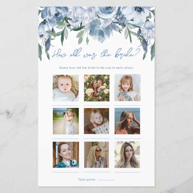 Dusty Blue Floral Quão Velho Era O Jogo Fotográfic (Frente)