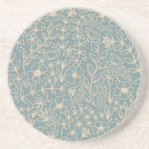 Dusty Blue Floral Sandstone Porta copos