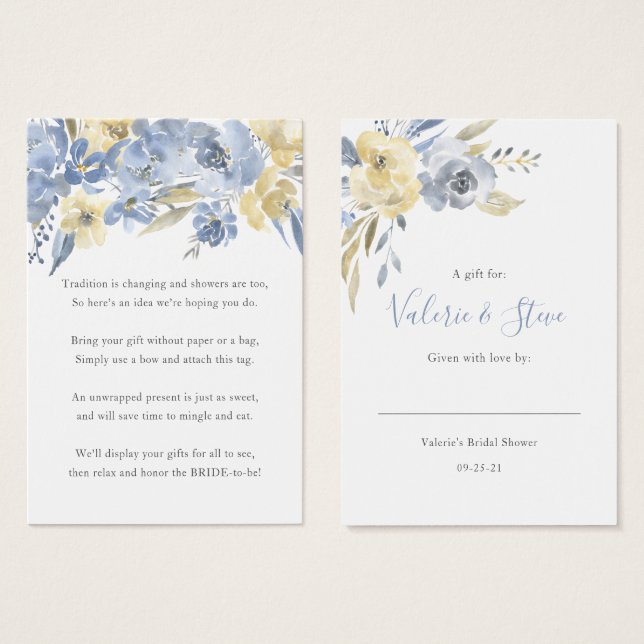 Dusty Blue Floral Sem quebra Chá etiqueta de prese (Frente & Verso)