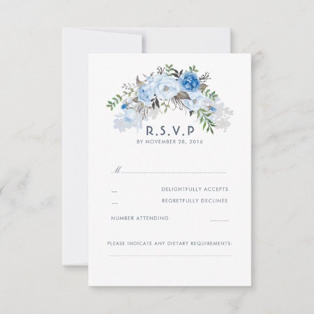 Dusty Blue Floral Wedding RSVP (Frente)