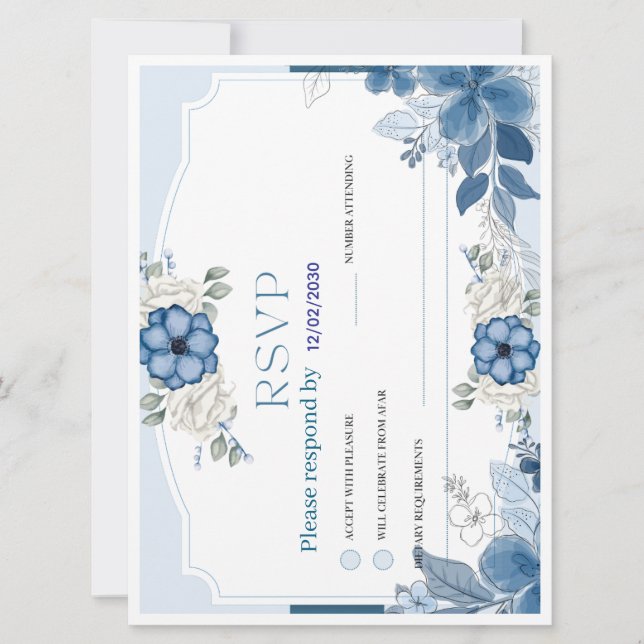 Dusty Blue Floral Wedding RSVP Card | Botanical (Frente)