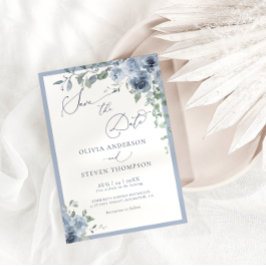 Dusty Blue Floral Wedding Salvar a Data Convite