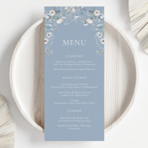 Dusty Blue Flowers Menu Floral Weding