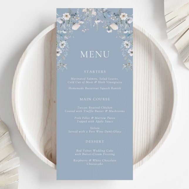 Dusty Blue Flowers Menu Floral Weding (Criador carregado)