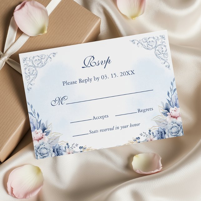 Dusty Blue French Garden Floral Wedding RSVP (Criador carregado)