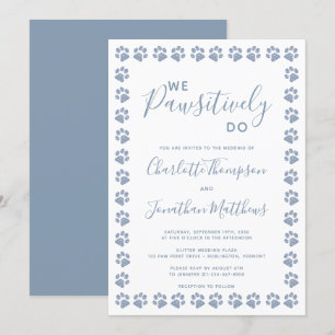 Dusty Blue Glitter Paw Imprime Convite de Casament