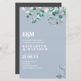 Dusty Blue Greenery Leafy Convite de casamento do 
