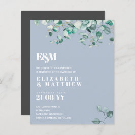 Dusty Blue Greenery Leafy Convite de casamento do 