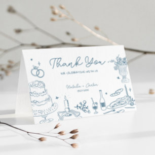Dusty Blue Hand Desenhou Casamento Whimsical Obrig