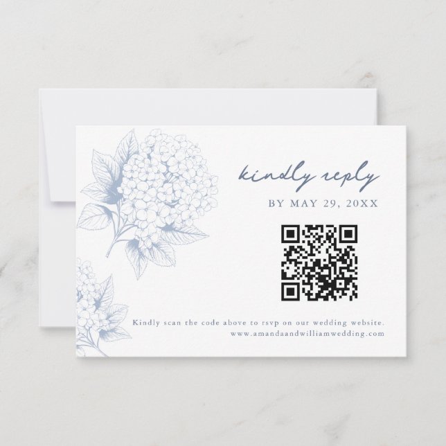 Dusty Blue Hydrangea QR Code RSVP Card (Frente)