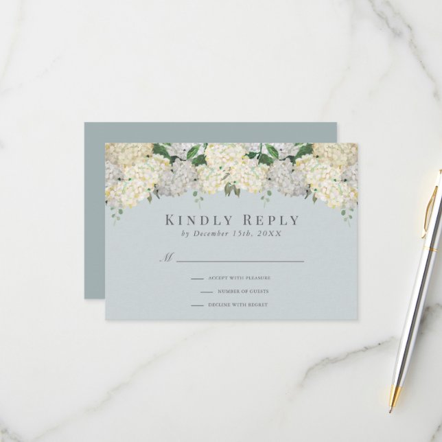 Dusty Blue Hydrangea Wedding RSVP (Frente/Verso In Situ)
