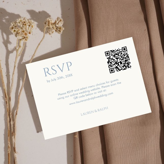 Dusty Blue & Ivory Casal Monograma QR Wedding RSVP (Criador carregado)