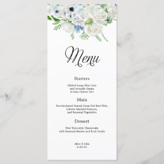 Dusty Blue Ivory Floral Menu