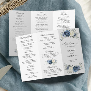 Dusty Blue Ivory Floral Triplo Programa de Casamen