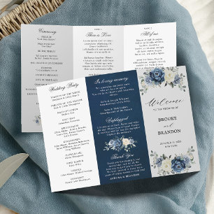 Dusty Blue Ivory Floral Triplo Programa de Casamen