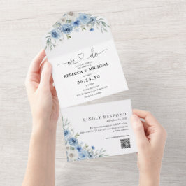 Dusty Blue Ivory Tudo em um Convite de casamento