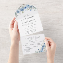 Dusty Blue Ivory Tudo em Um Convite de Casamento