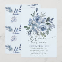 Dusty Blue Love in Bloom Convites de chá de panela
