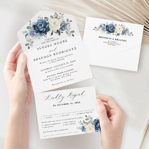 Dusty Blue Marinho Champanhe Ivory Floral Casament