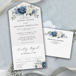 Dusty Blue Marinho Champanhe Ivory Floral Casament