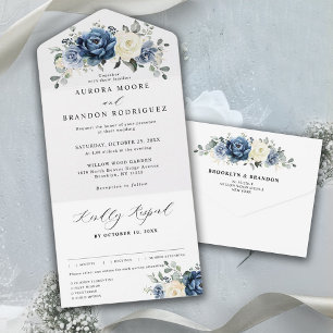 Dusty Blue Marinho Champanhe Ivory Floral Casament