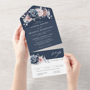 Dusty Blue Mauve Rosa rosa Slate Floral Casamento