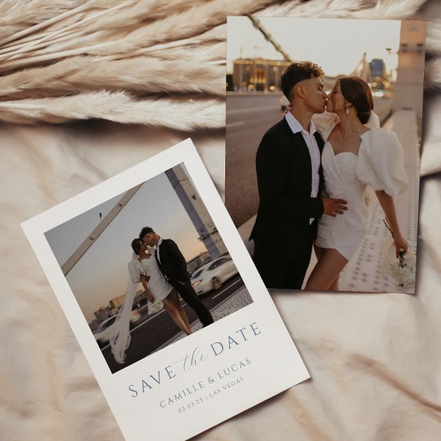 Dusty Blue Minimal Salve o Convite de Data (Criador carregado)