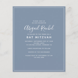 Dusty Blue Modern Budget Bat Mitzvah Convite