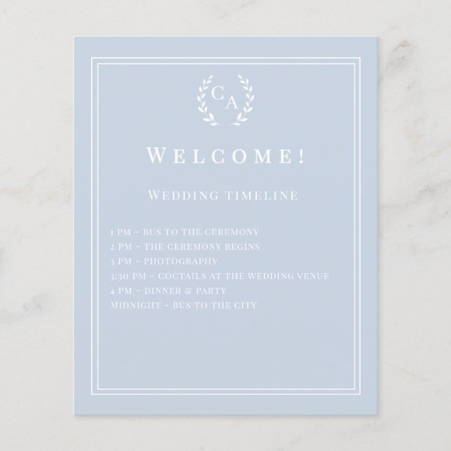 Dusty blue monogrammed wedding program details (Frente)