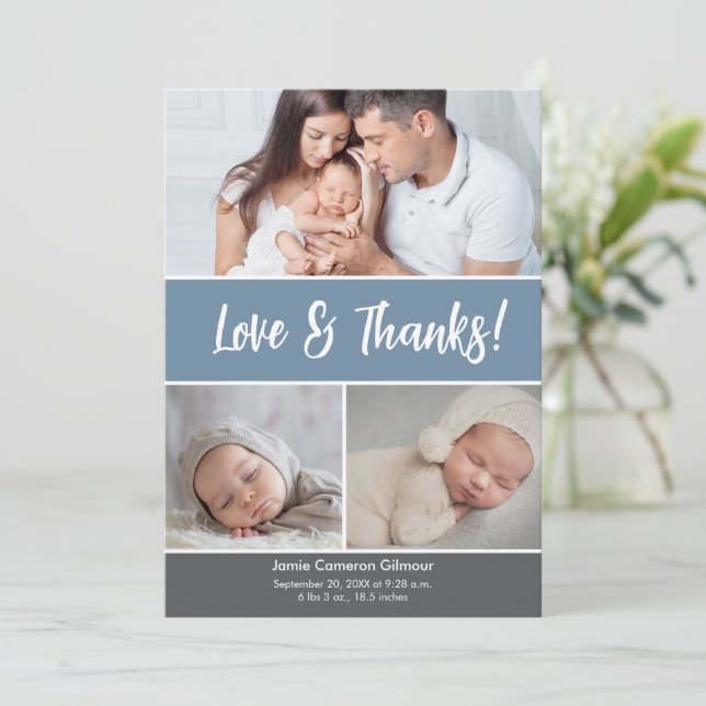 Dusty Blue Obrigado anúncio de fotos do bebê (Em pé/Frente)