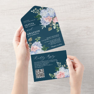 Dusty Blue Pastel Pink Hydrangeas Casadas Código Q