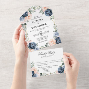 Dusty Blue Peach Blush Floral Geométrico Al