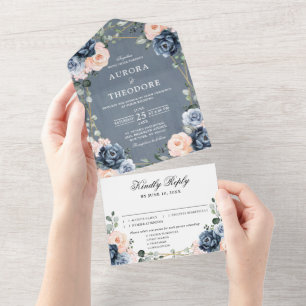 Dusty Blue Peach Blush Floral Geométrico Al