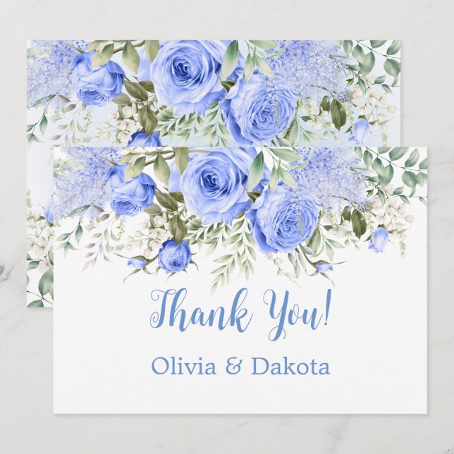 Dusty Blue Peony Blossom Chico Obrigado Cartões (Frente/Verso)