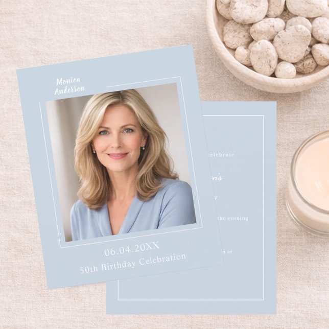 Dusty blue photo birthday invitation (Criador carregado)
