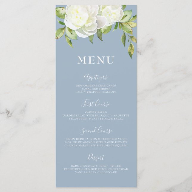 Dusty Blue Primavera Floral Peony Menu (Frente)