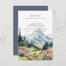Dusty Blue Primavera Mountain Weding RSVP Card