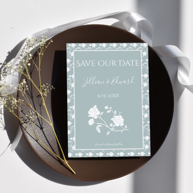 Dusty Blue Rosa Salve O Anúncio De Data (Dusty Blue Rose Save the Date)