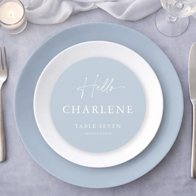 Dusty Blue Round Wedding Place Card & Menu  (Criador carregado)