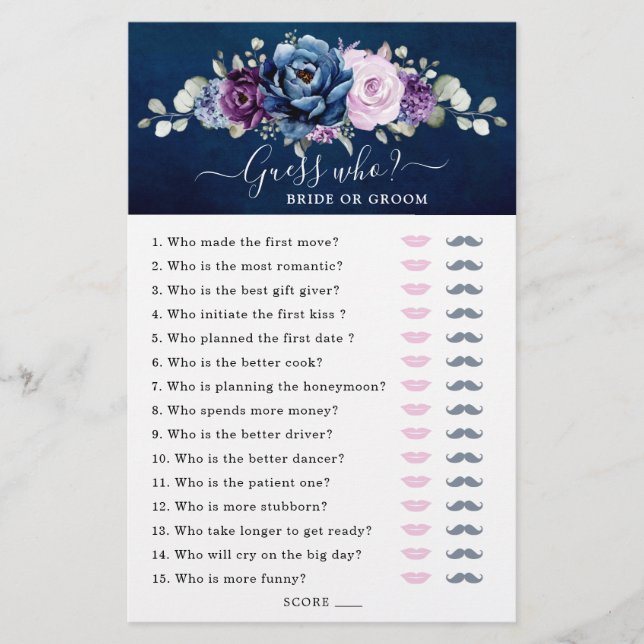 Dusty Blue Roxo Jogo do Chá de panela Adivinha Que (Frente)