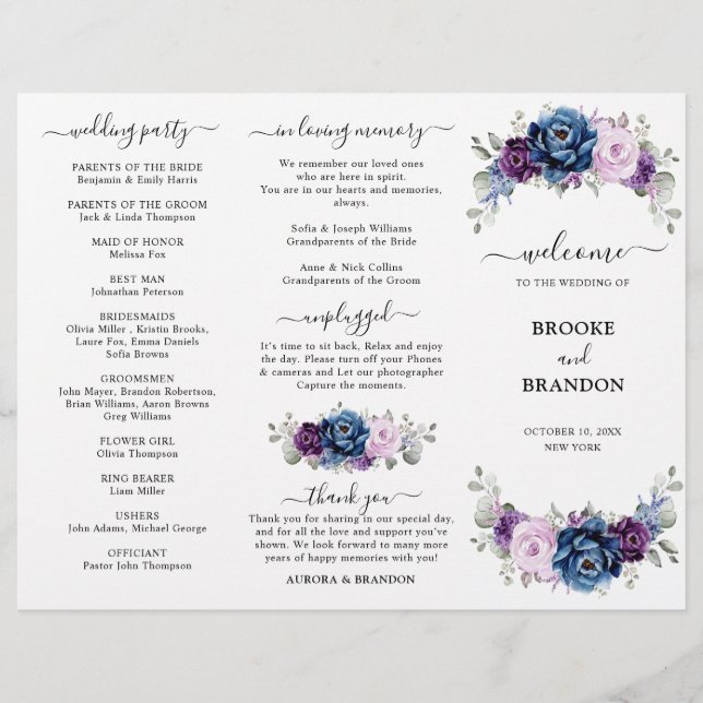 Dusty Blue Roxo Lilac Blooms Programa de Casamento (Frente)