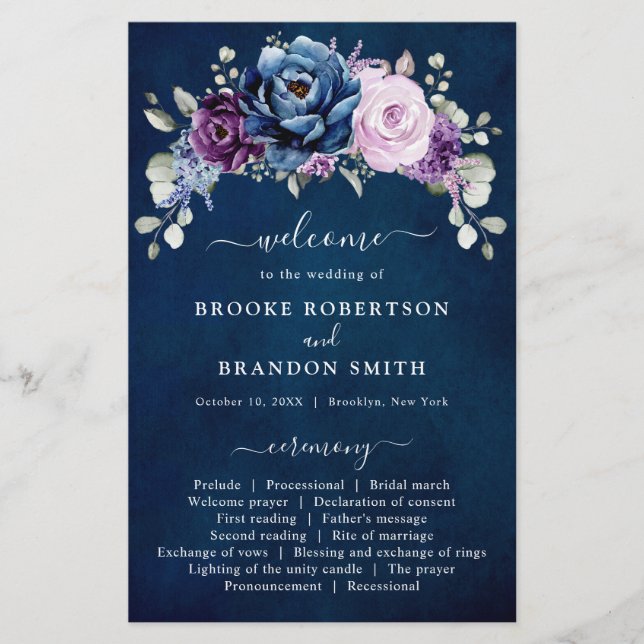 Dusty Blue Roxo Lilac Blooms Programa de Casamento (Frente)